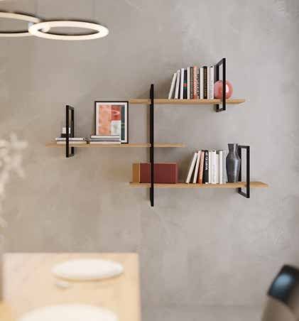 Fotografía de estantería de salón de la colección FRESH, en acabado Riva / Metal blanco; Riva / Metal grafito.