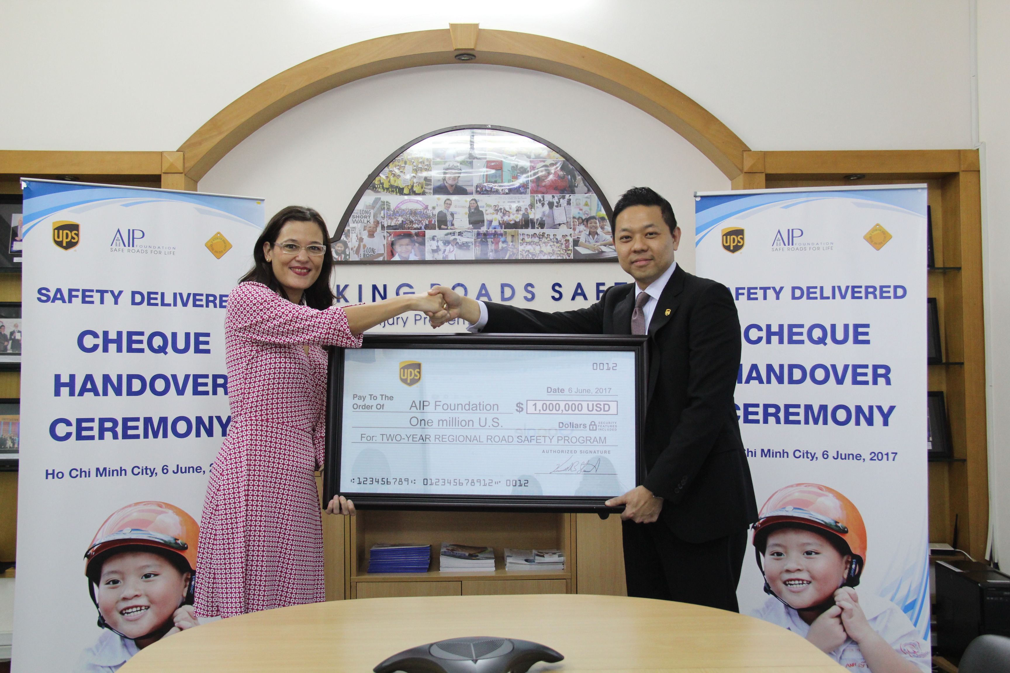 AIP Foundation’s CEO, Mirjam Sidik, joins the Managing Director of UPS Vietnam, Daryl Tay, to launch the multi-country program.