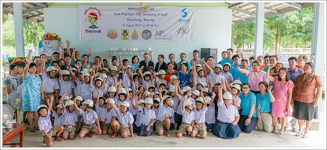 Solvay puts helmets on children in Rayong Province