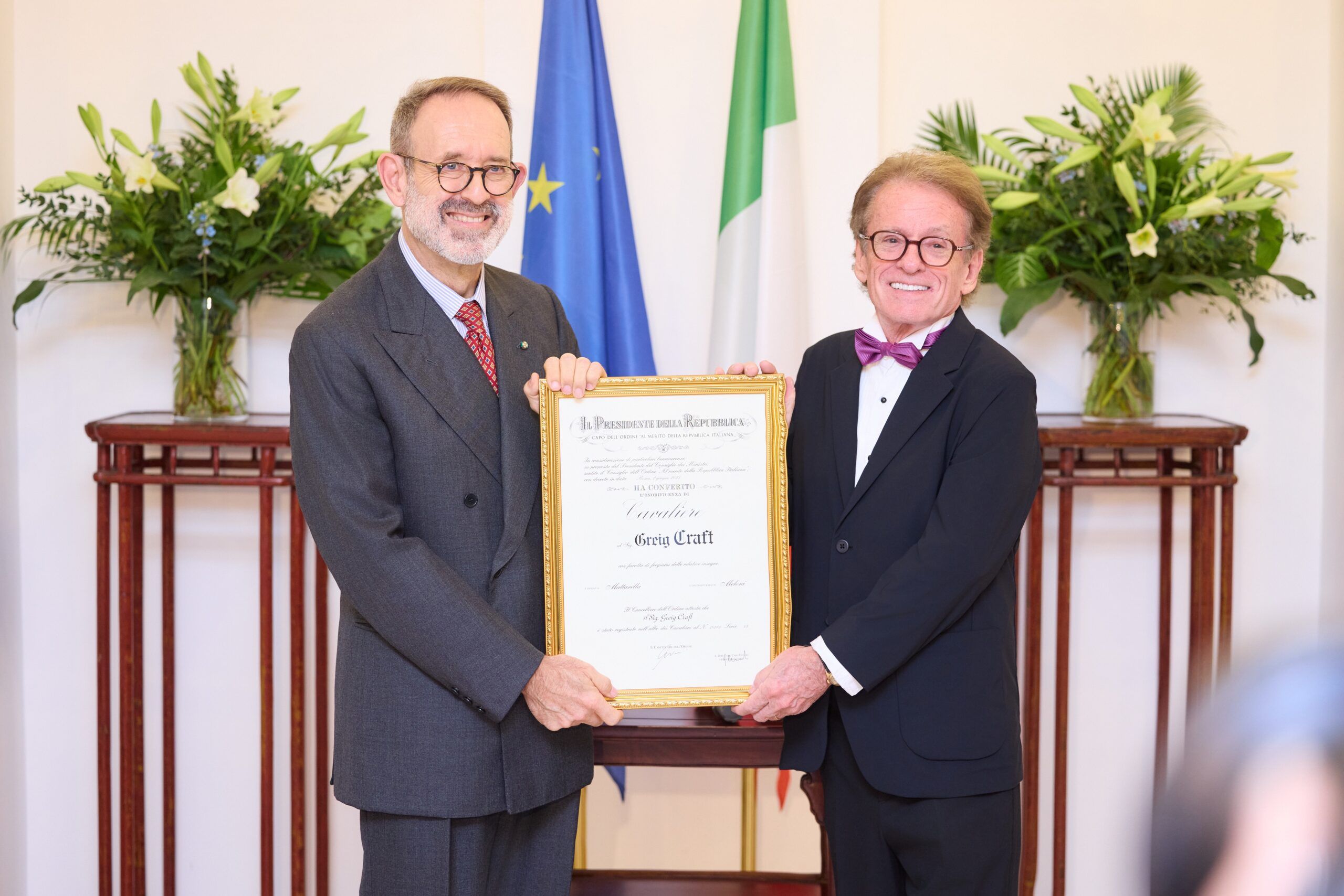 Honoring a Lifetime Devoted to Humanitarian Service: Greig Craft  has been conferred the Order of Merit of the Italian Republic