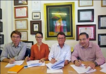 From left: Vincent Su, Sales Manager for Long Huei Vietnam; Hoang Thi Na Huong, Deputy General Director of Protec Tropical Helmets; Greig Craft, Founder and President of AIP Foundation; and Xavier Mateu, Sales Manager for MAT Group