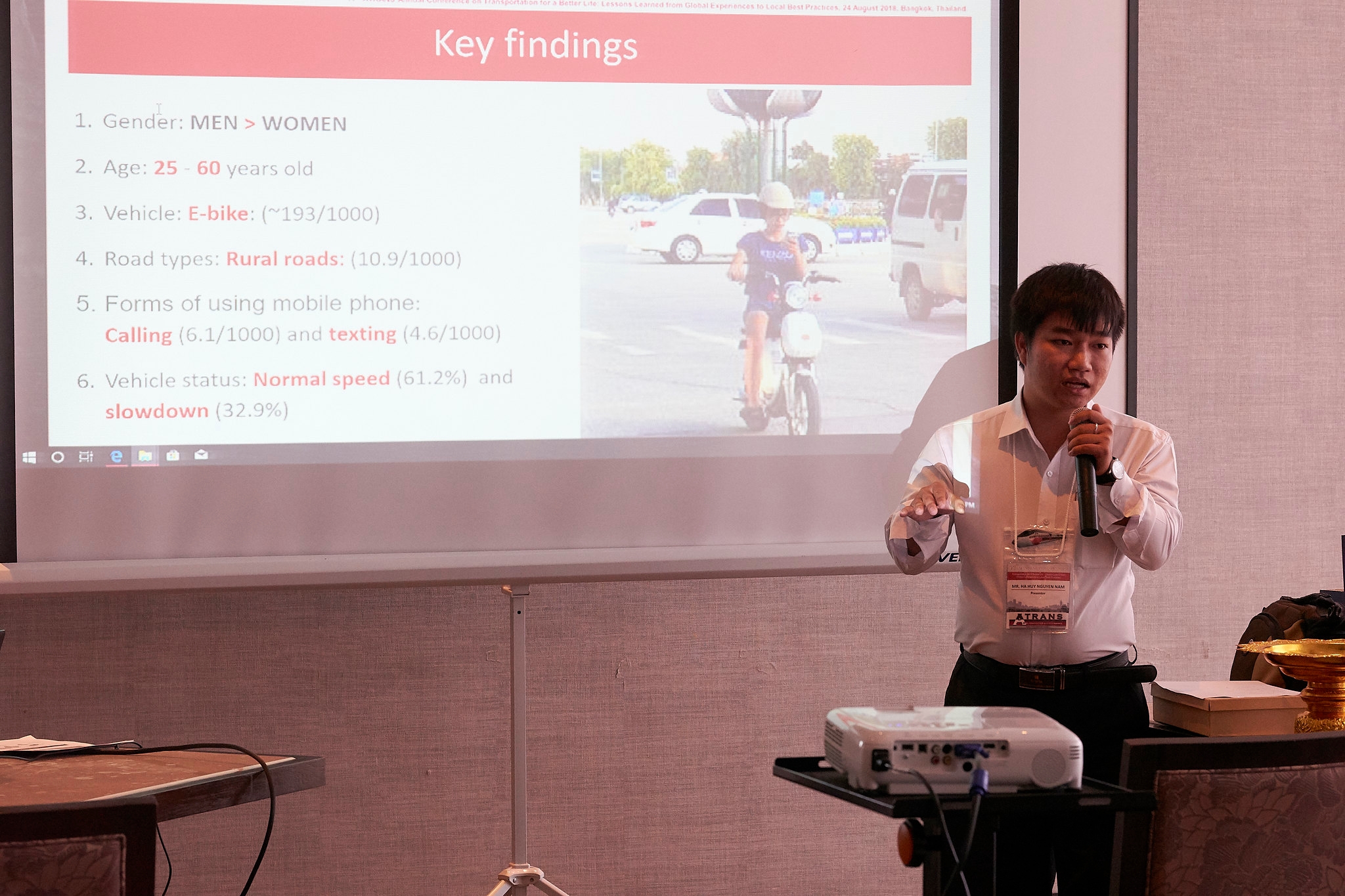 AIP Foundation M&E Assistant Ha Huy Nguyen Nam presenting at the ATRANS Annual Conference.