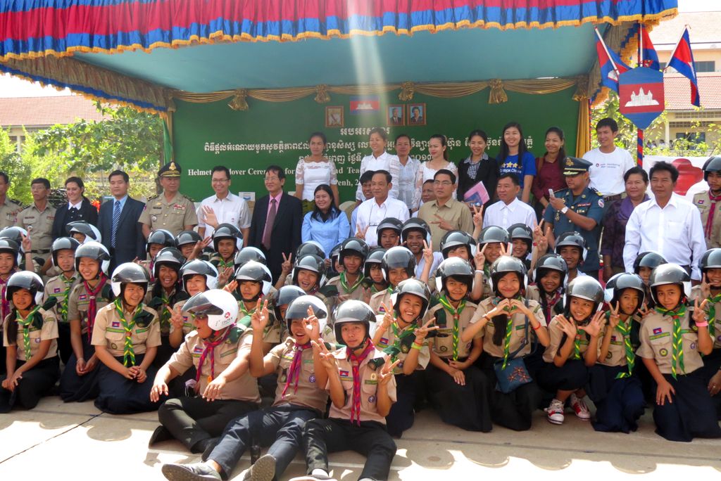 helmets to high school students in Phnom Penh through