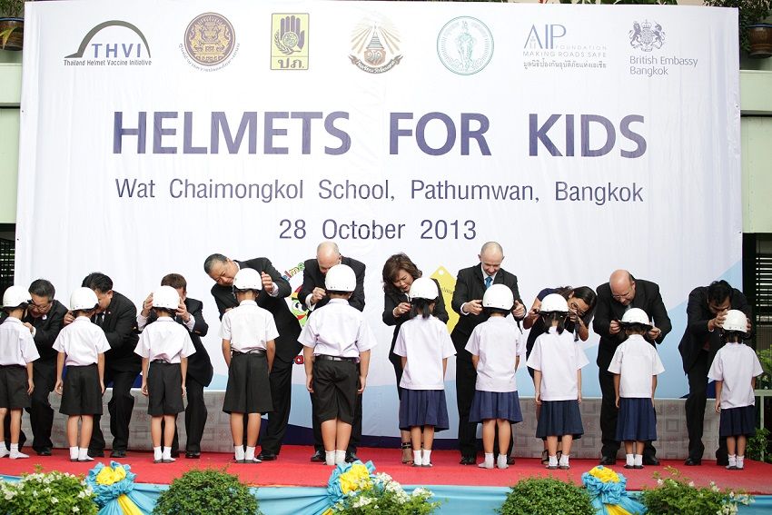 British Embassy Bangkok gives back to its community with a helmet donation at Wat Chaimongkol School