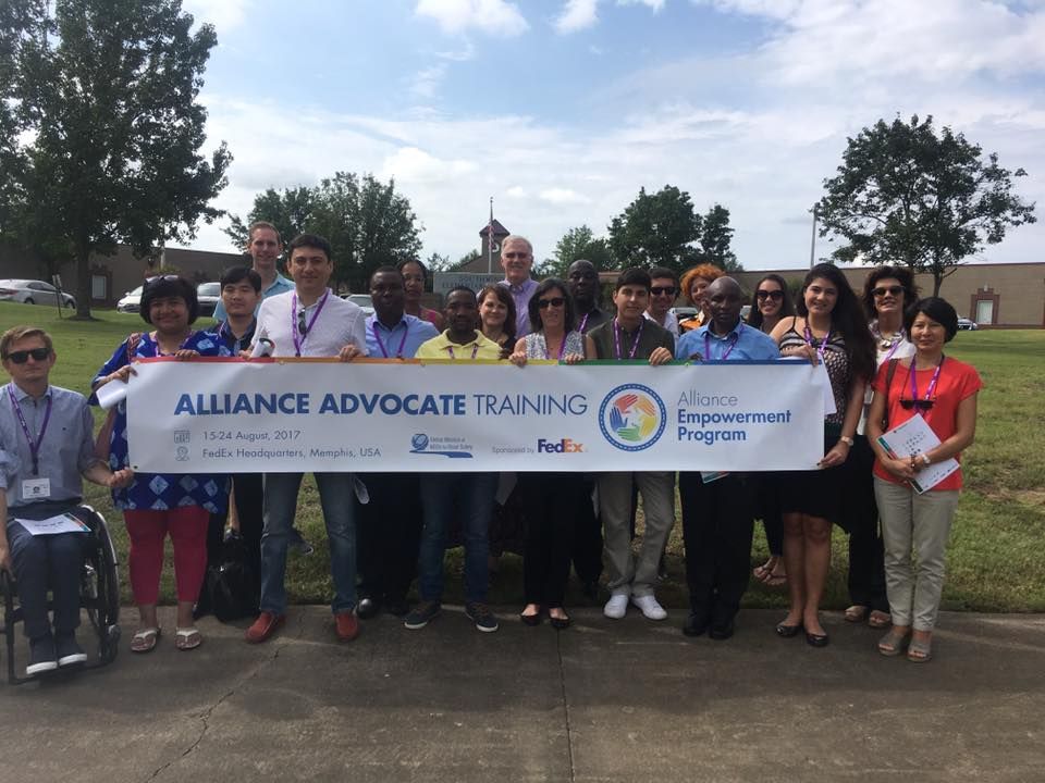 Cambodia Country Director Pagna Kim and fellow road safety experts at the Alliance Advocate Training Program hosted at Fedex Express World Headquarters in Memphis, Tennessee, U.S.