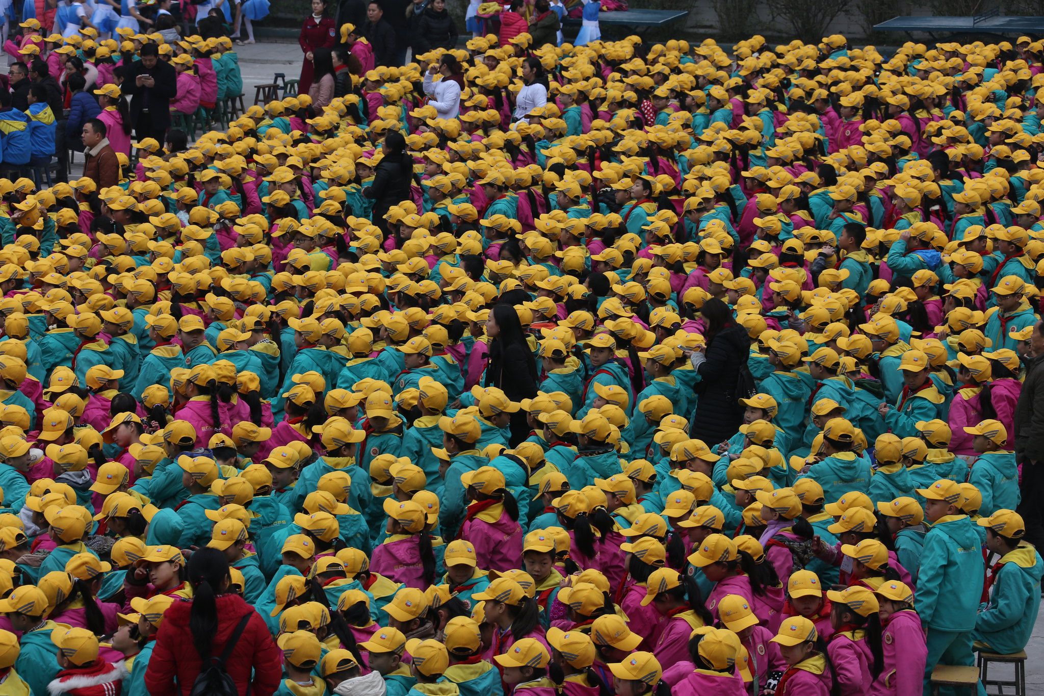 Students gather for the launch ceremony of Walk Wise in Nanba Township.