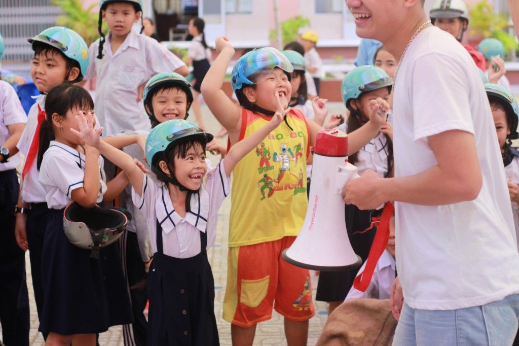 Students enthusiastically play games that reinforce important road safety messages