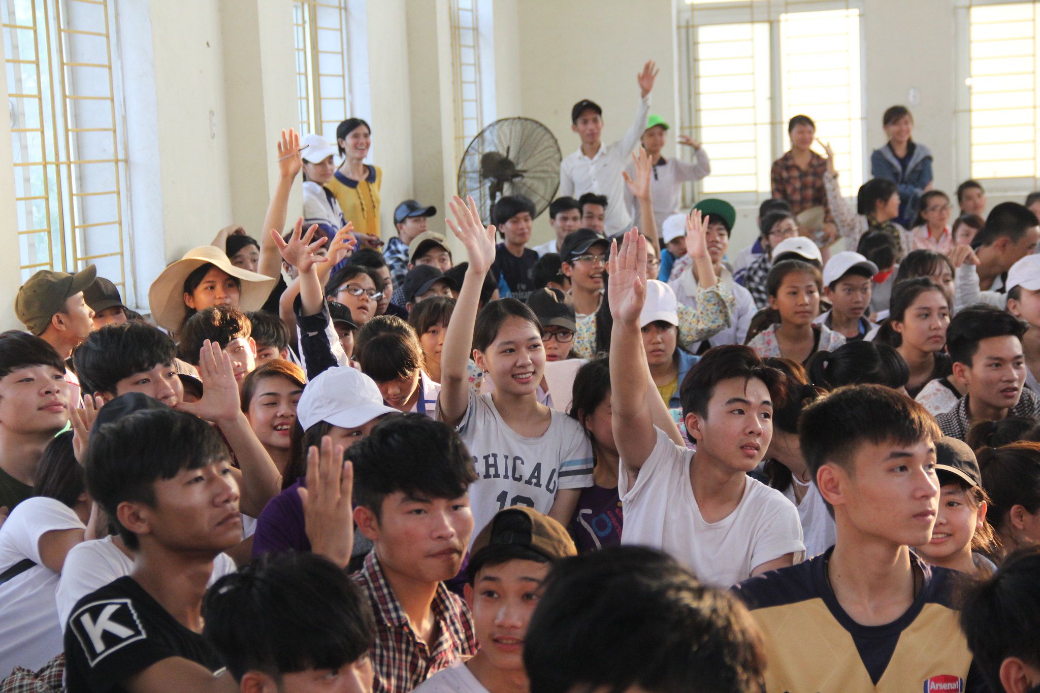 Students enthusiastically take part in activities meant to familiarize them with the hazards inherent in driving.