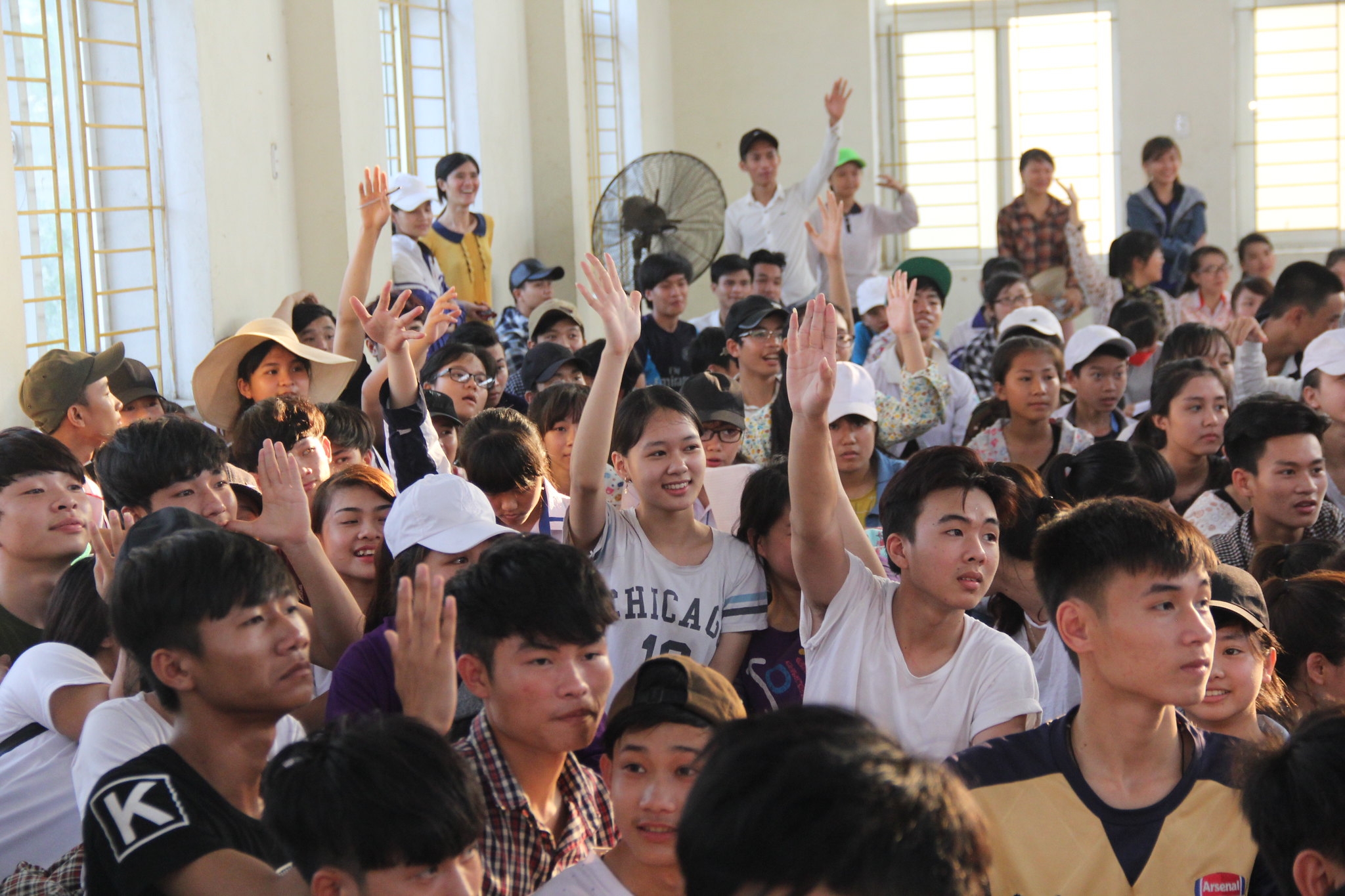 Students enthusiastically take part in activities meant to familiarize them with the hazards inherent in driving.