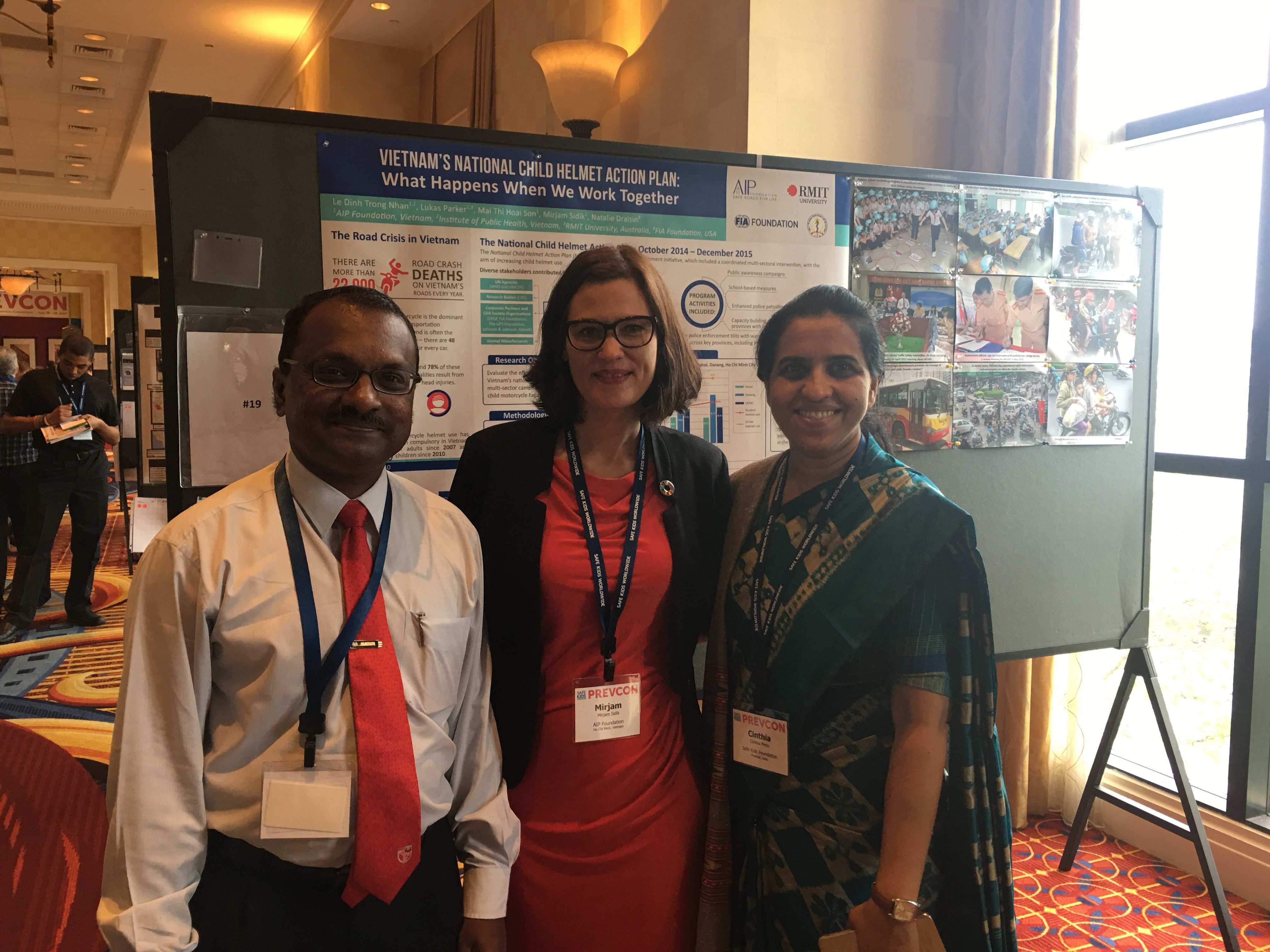 (From left) Dr. Kulanthayan Mani, University Putra Malaysia and Safe Kids Malaysia, AIP Foundation CEO Mirjam Sidik, and Dr. Cinthia Pinto, Safe Kids Foundation India, attend PrevCon 2017.