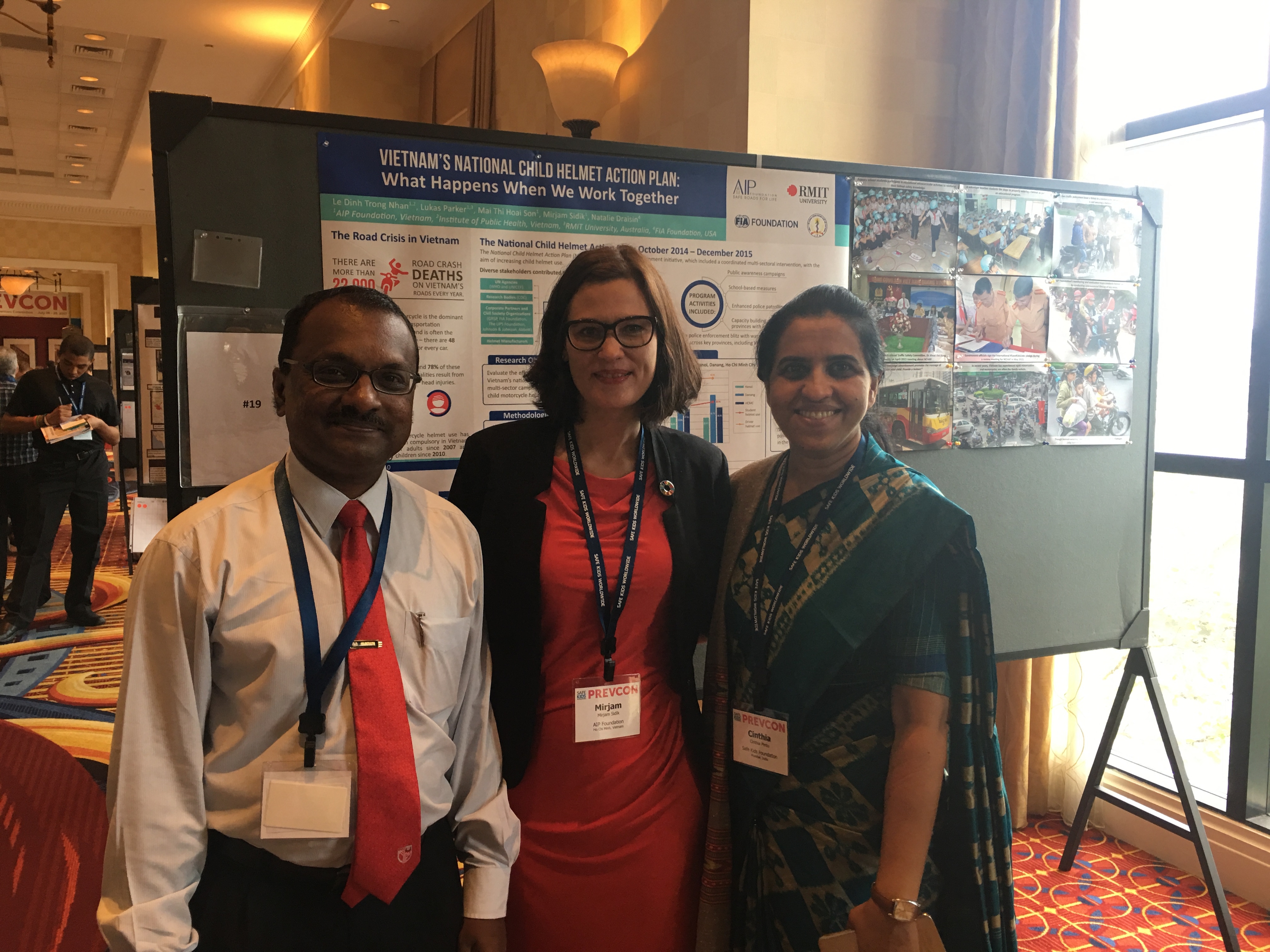 (From left) Dr. Kulanthayan Mani, University Putra Malaysia and Safe Kids Malaysia, AIP Foundation CEO Mirjam Sidik, and Dr. Cinthia Pinto, Safe Kids Foundation India, attend PrevCon 2017.