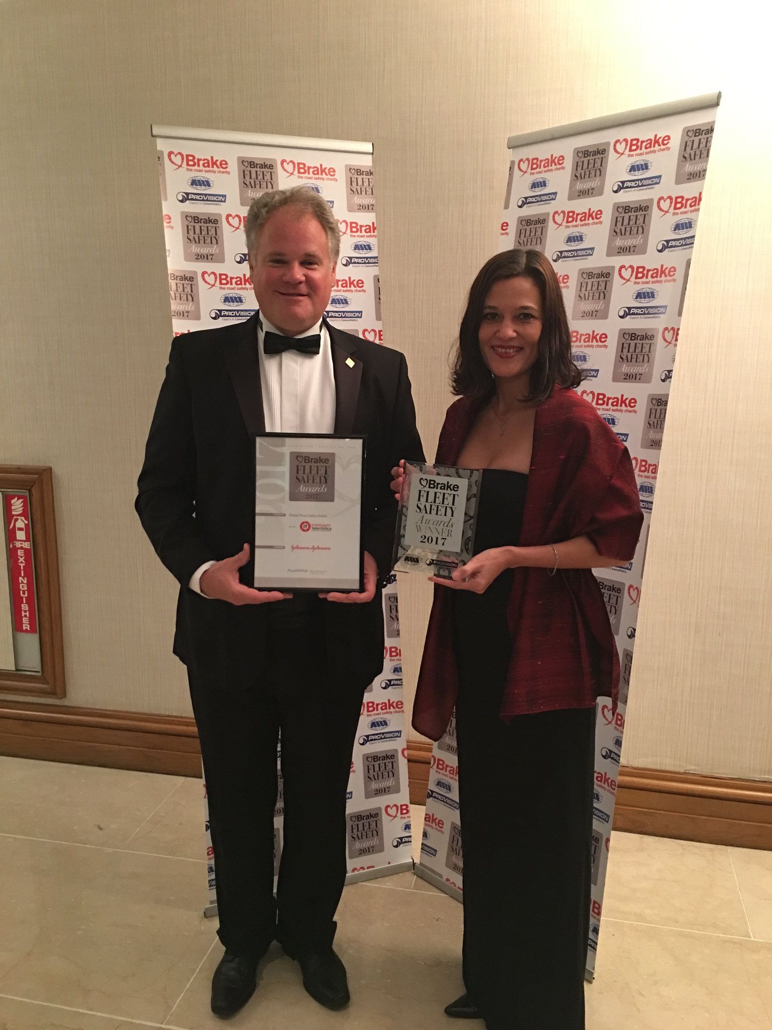 AIP Foundation CEO Mirjam Sidik with Gabriel Kardos, Johnson & Johnson Senior Manager Fleet Safety Europe, Middle East & Africa/Asia Pacific, at the awards ceremony.