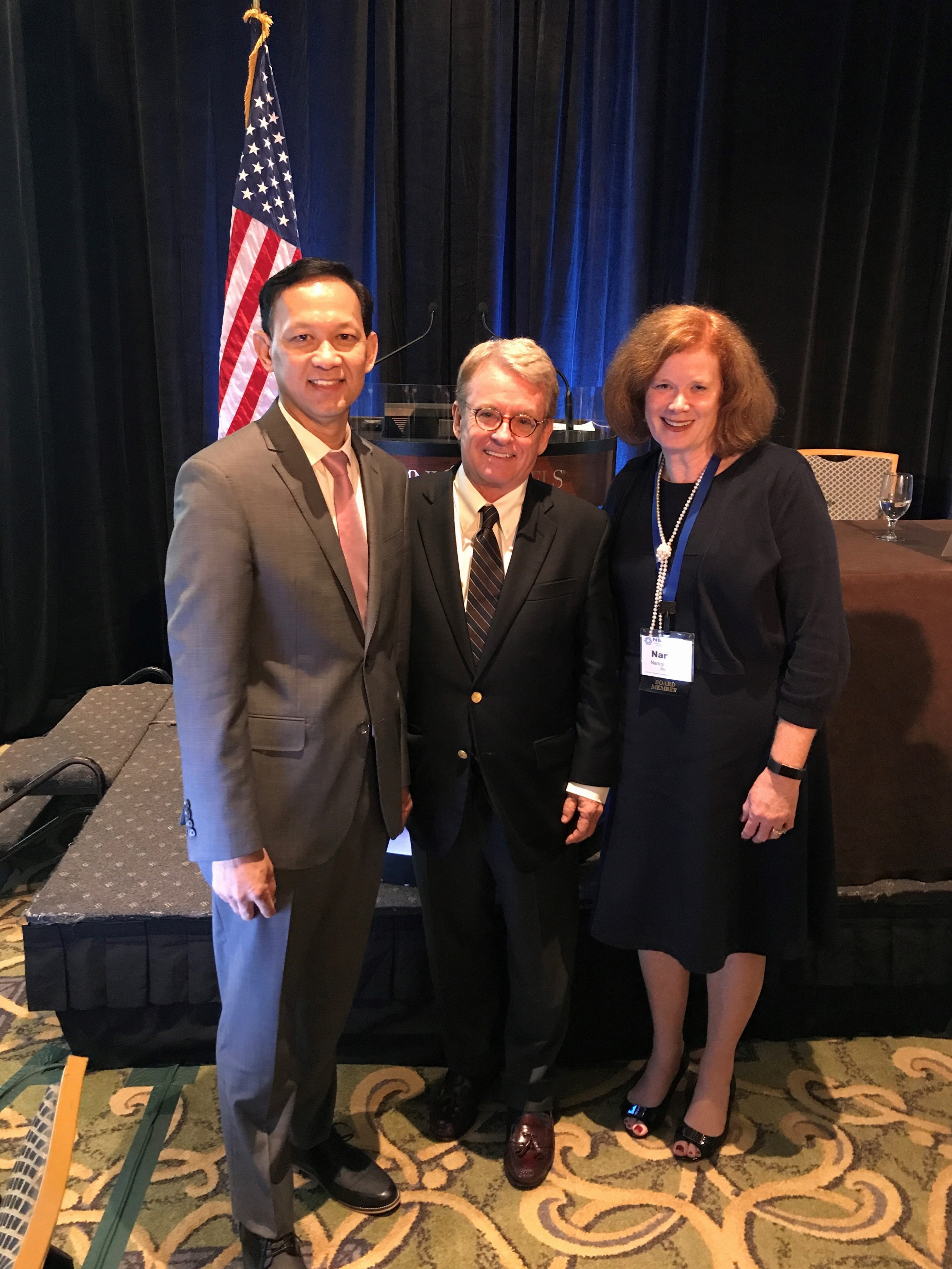 (From left) Mike Ha of Abbott, AIP Foundation President and Founder Greig Craft, and Nancy Liaboe of Abbott attend the NETS Annual Conference in Charlottesville, VA.