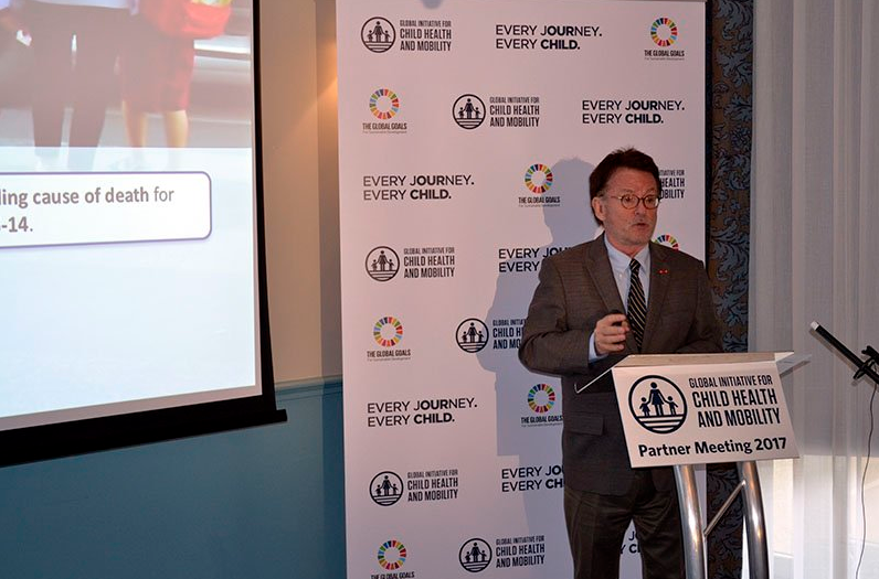 Greig Craft, founder and president of AIP Foundation, presents on the nonprofit’s child helmet advocacy work in Vietnam during the Global Initiative for Child Health & Mobility (CHMI) partners meeting.