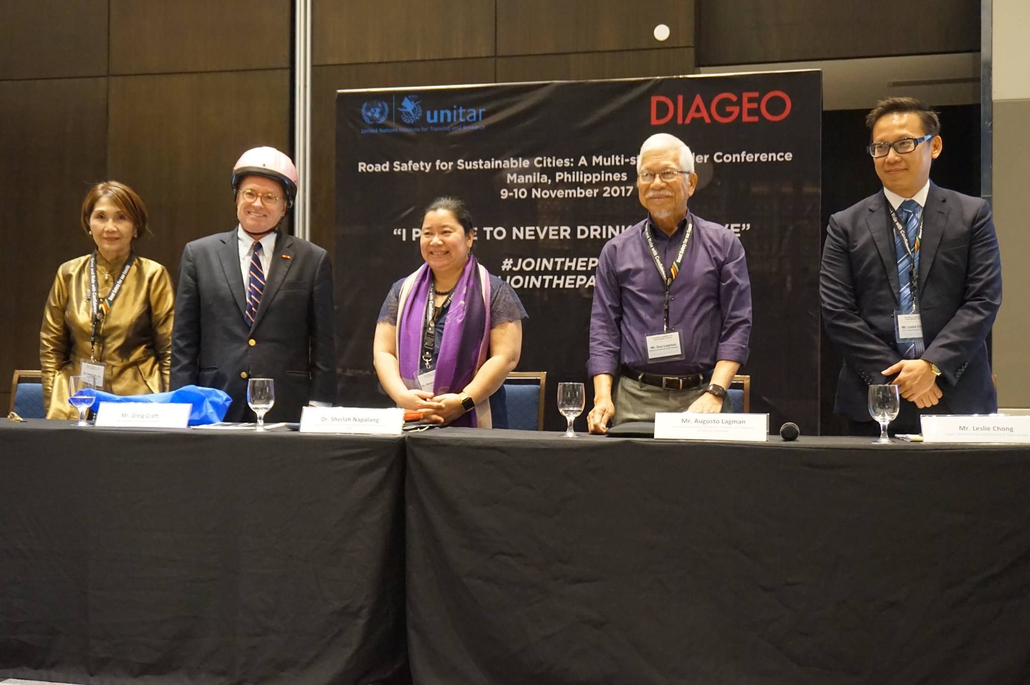 (From left) Dr. Edna Co, Director, CIFAL Philippines; Greig Craft, President AIP Foundation; Dr. Sheilah Napalang, Director, University of the Philippines National Center for Transportation Studies; Mr. Augusto Lagman, President and Chairperson, Advocacy Committee – Automotive Association Philippines; and Mr. Leslie Chong, Director of Corporate Relations for Southeast Asia, Diageo.