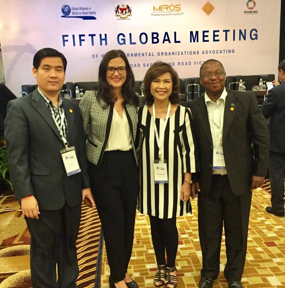 Pagna Kim, Cambodia Country Director; Mirjam Sidik, CEO; and Ratanawadee Winther, Thailand Chairperson, as well as Alpherio Nchimbi, CEO of the Helmet Vaccine Initiative Tanzania Foundation, attend the biannual meeting in Kuala Lumpur, Malaysia.