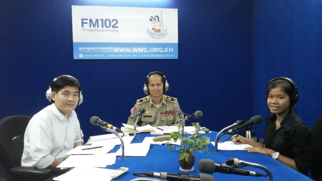 AIP Foundation joins Cambodian National Police on live radio in Phnom Penh to discuss child helmet use.