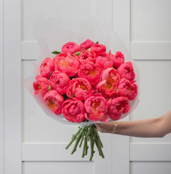 букет из 19 пионов Coral