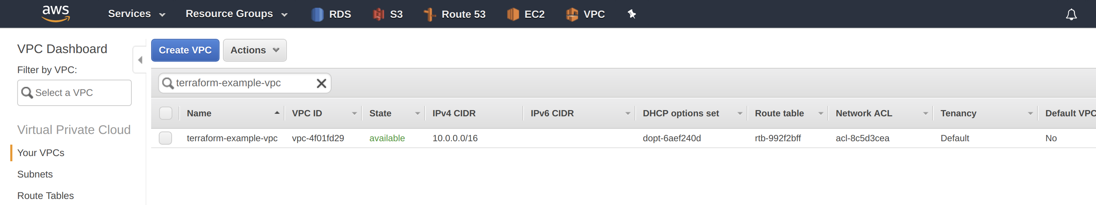 VPC in the VPC dashboard
