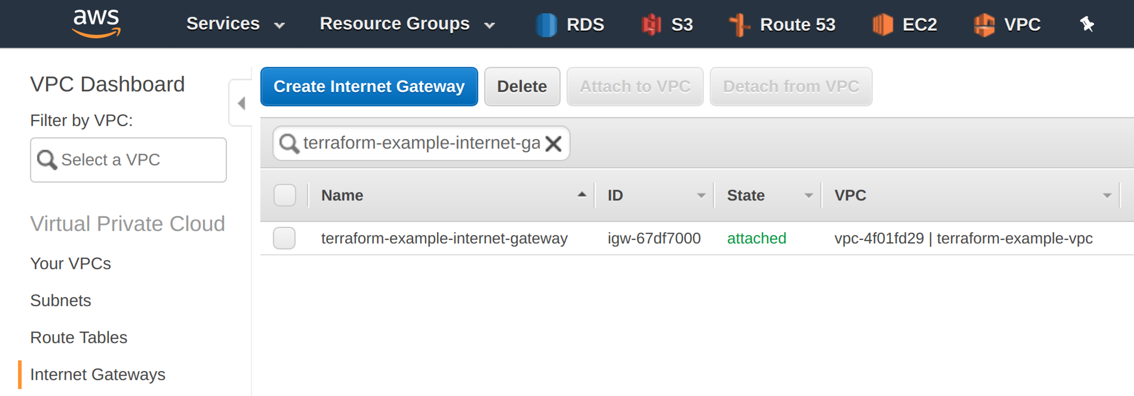 Internet Gateways in the VPC dashboard