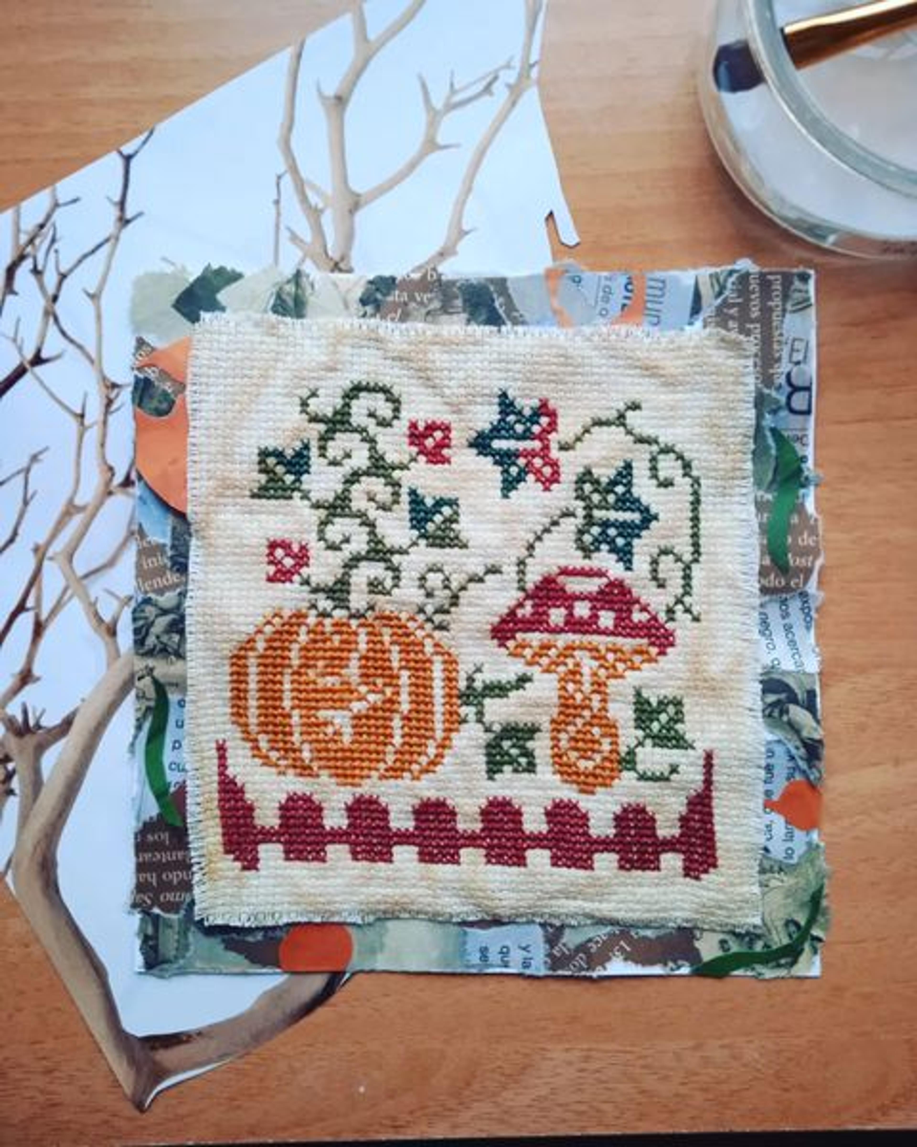 Autumn Garden Project Bag, Wild Violet Cross Stitch