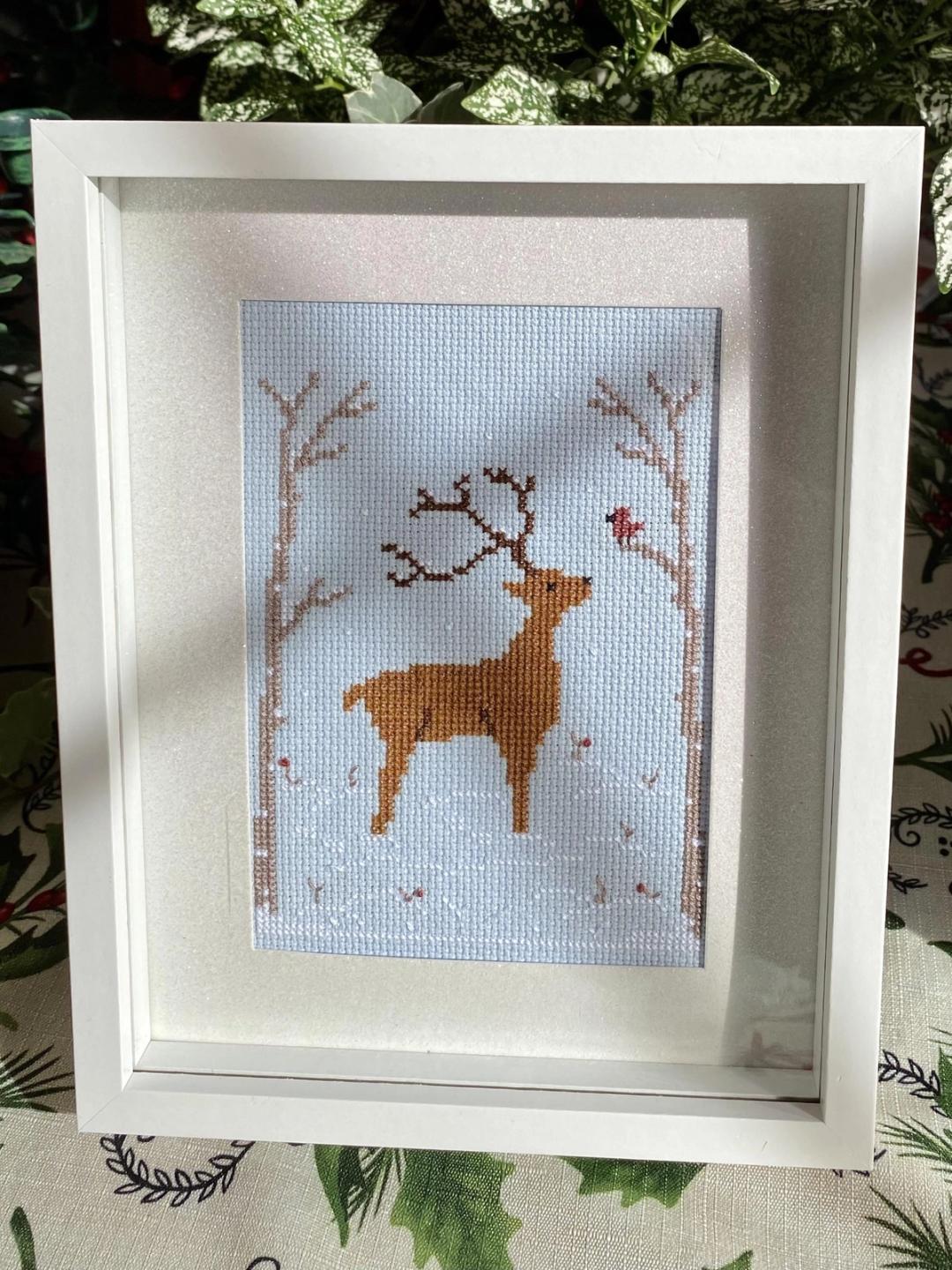 Deer in a Snowy Forest Cross Stitch Pattern · Wild Violet Cross Stitch