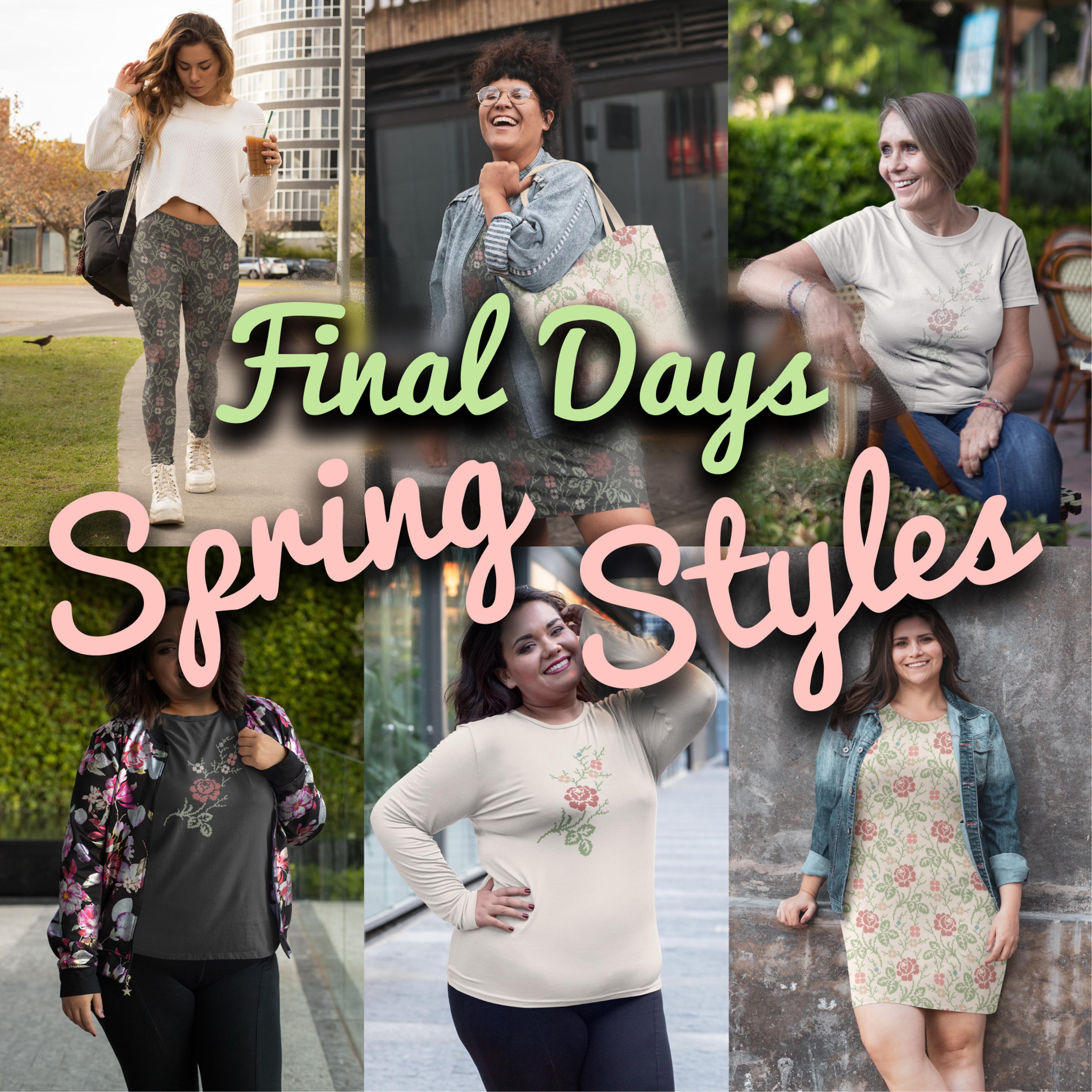 Models wearing apparel with rose motif