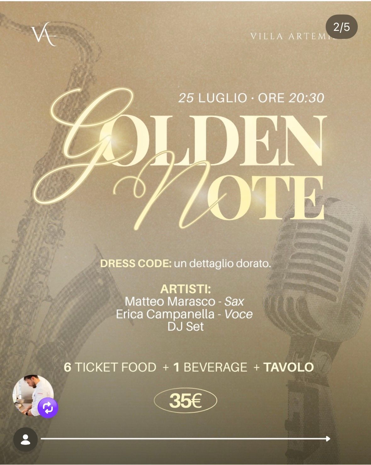 Golden Note – Cena spettacolo | Villa Artemide