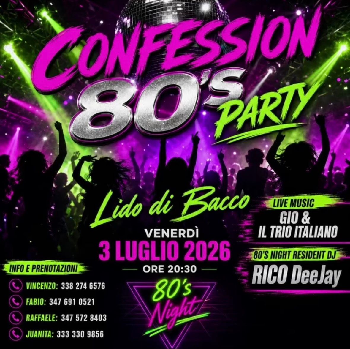 Confession 80's Party – 80's Night al Lido di Bacco