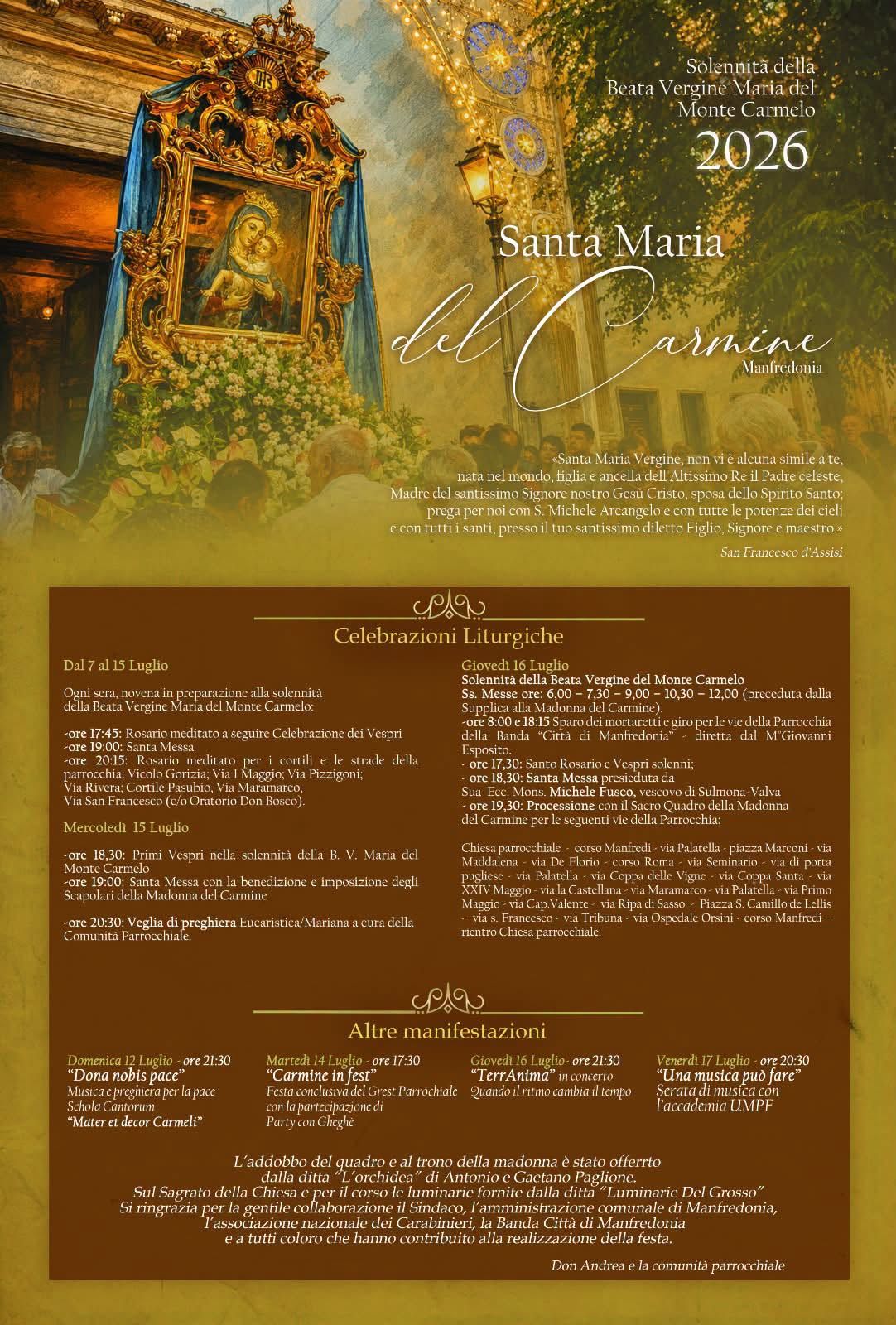 Oggi è la Madonna del Carmine – santa messa e processione