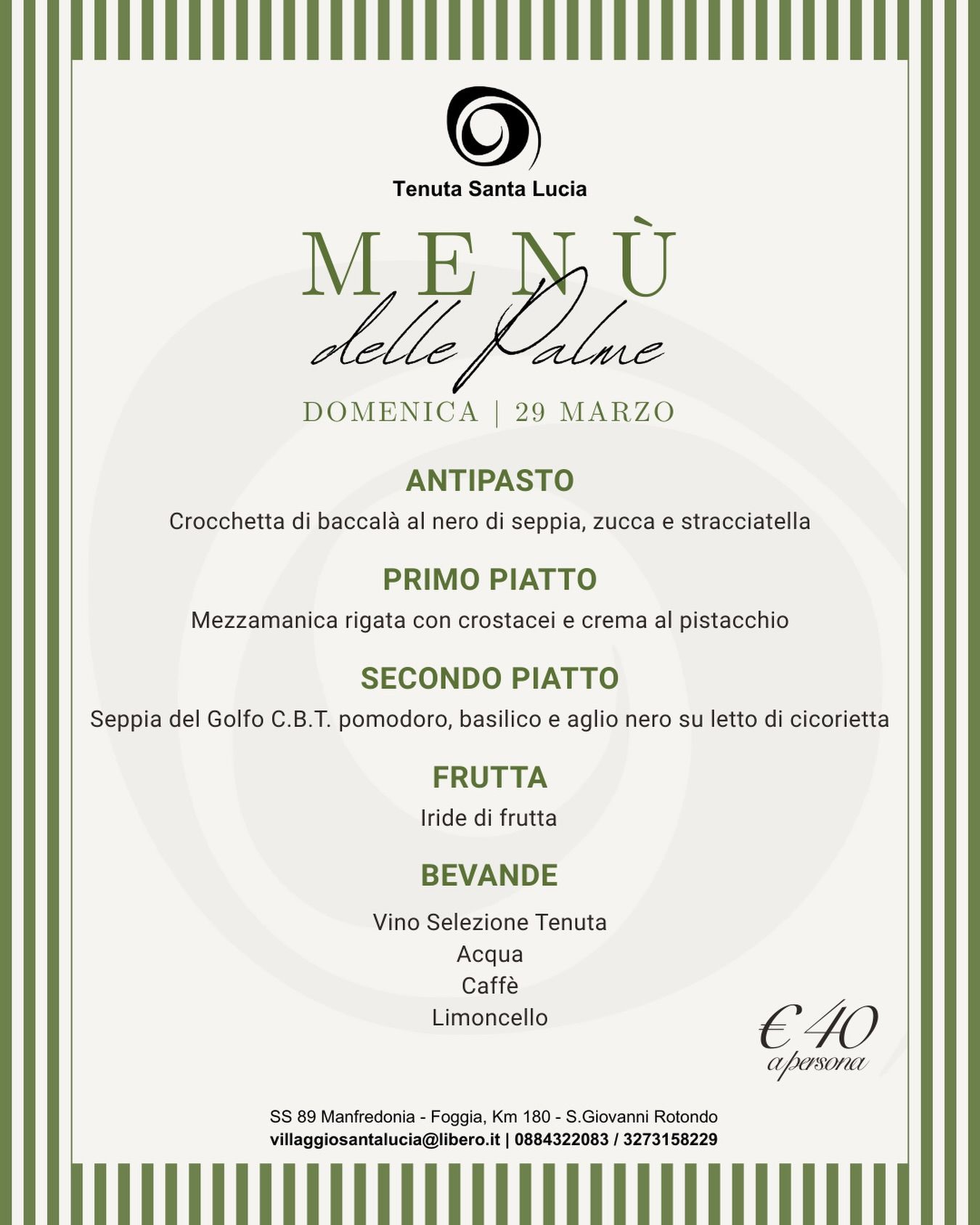 Menu delle Palme | Tenuta Santa Lucia