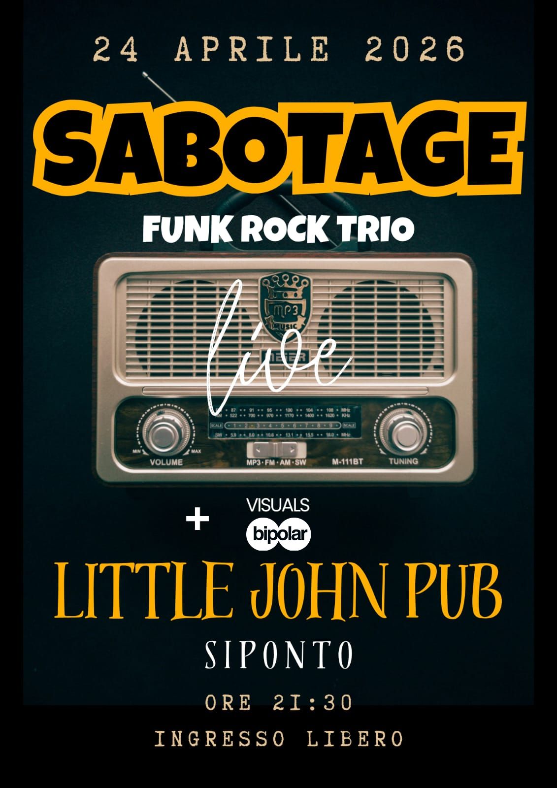 Concerto live dei Sabotage (Funk Rock Trio) al Little John Pub