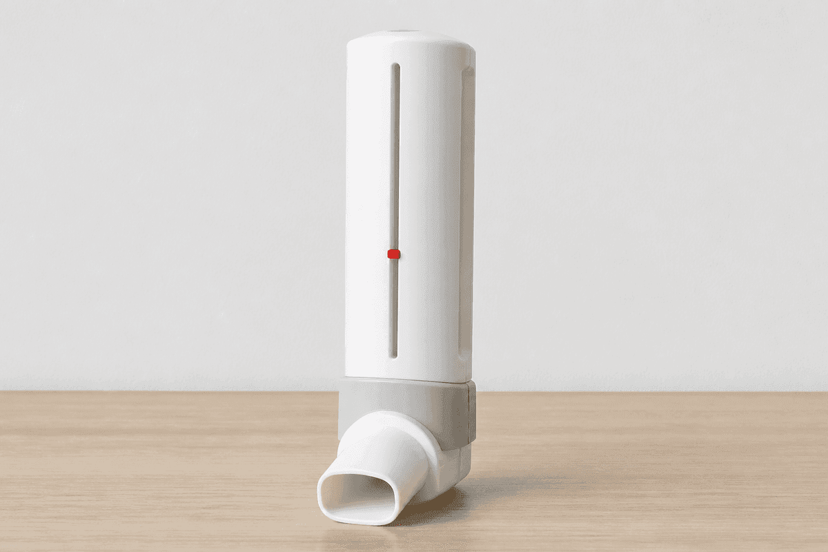 Peak flow meter standing on a clean table with unmarked shaft.