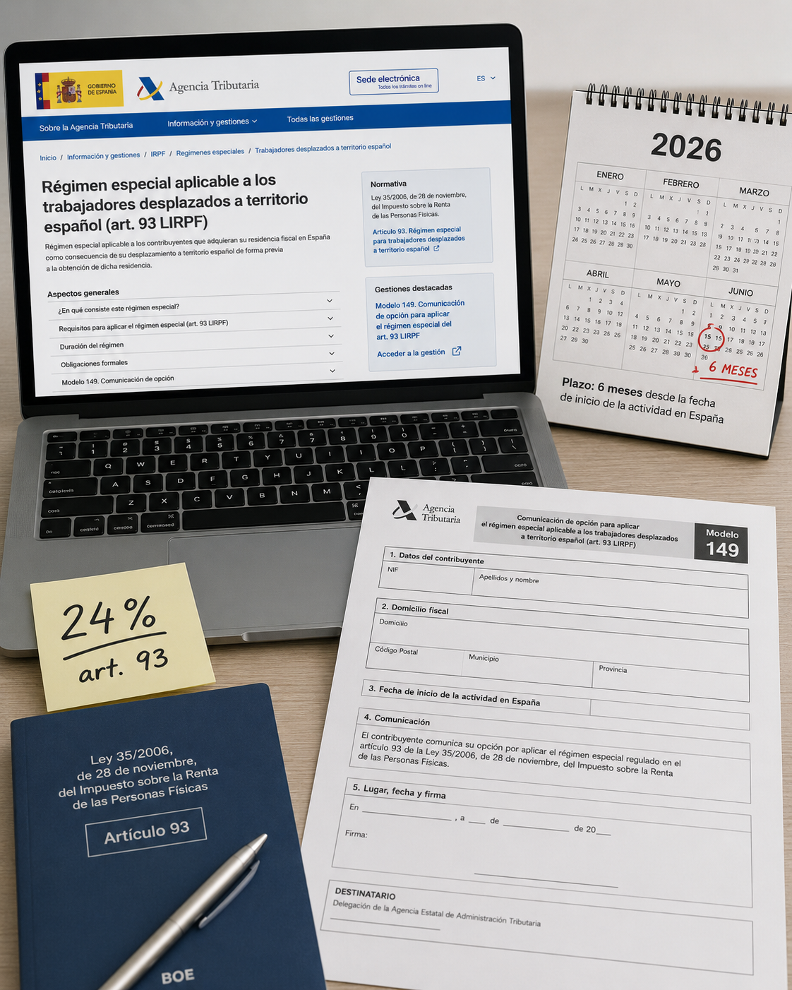 The Spanish Agencia Tributaria page describing the Beckham Law impatriate tax regime under article 93 of the income tax law, 2026.