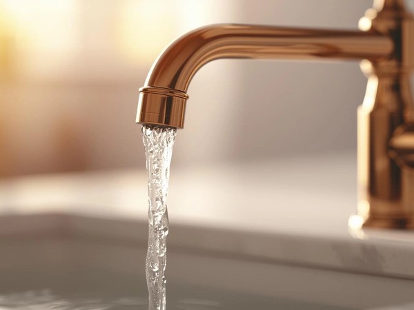 Brass faucet in use