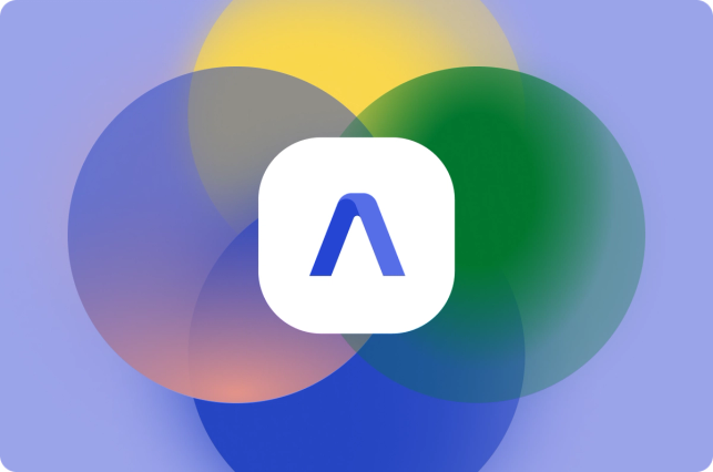 Four coloured circles with the AssemblyAI logo at the center