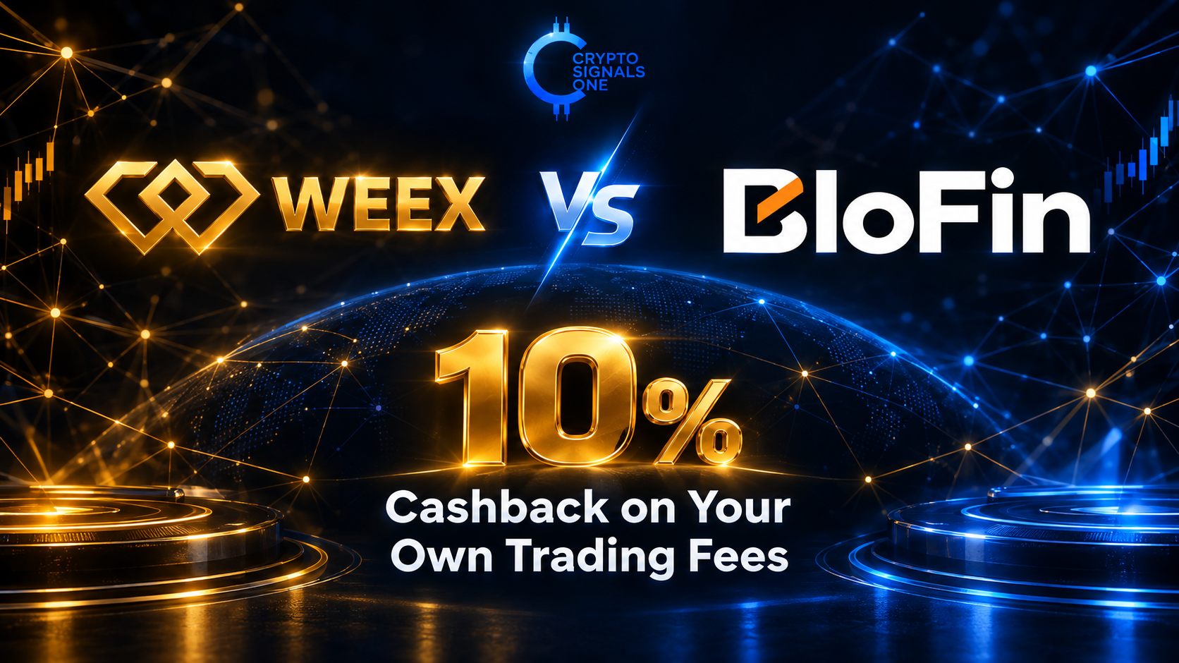 WEEX versus BloFin premium comparison banner showing 10% cashback on your own trading fees