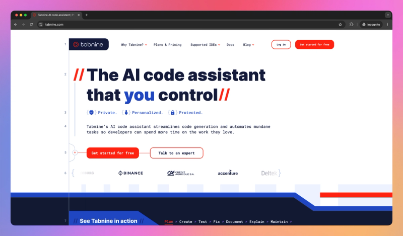 Tabnine product screenshot
