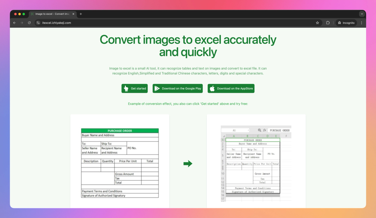 Image To Excel screenshot