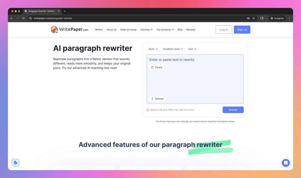 WritePaper Paragraph Rewriter screenshot #1