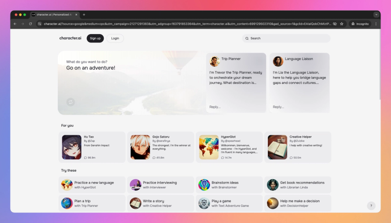 character.ai product screenshot