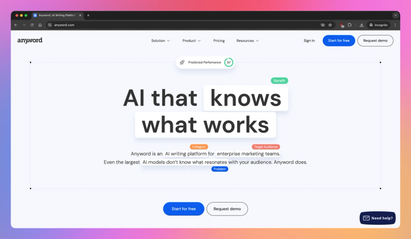 Anyword product screenshot