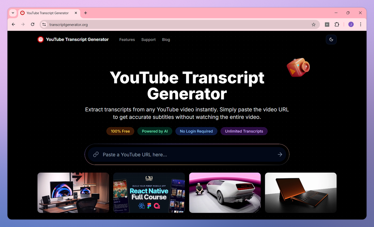 YouTube Transcript Generator screenshot #1