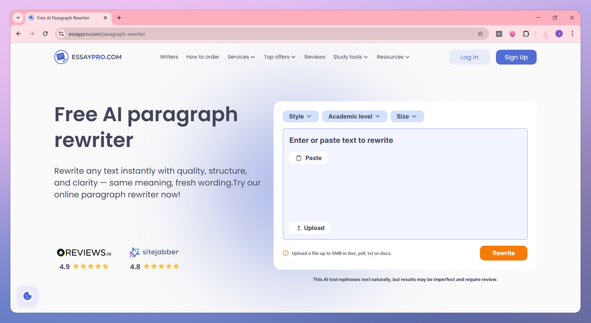 EssayPro AI Paragraph Rewriter screenshot #1