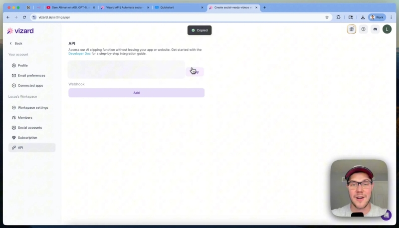 Vizard.ai API connection