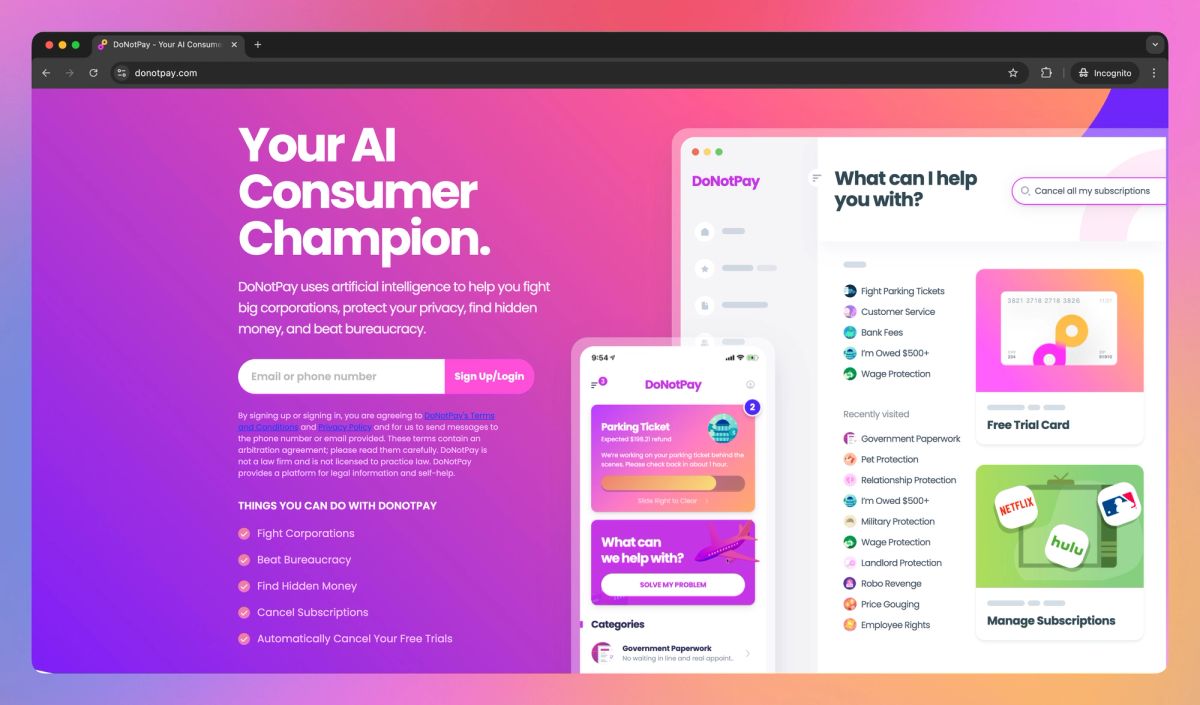 DoNotPay screenshot