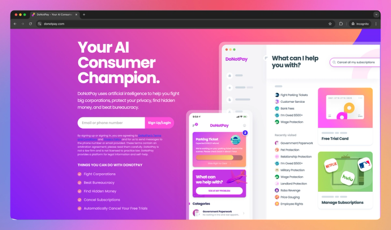 DoNotPay product screenshot