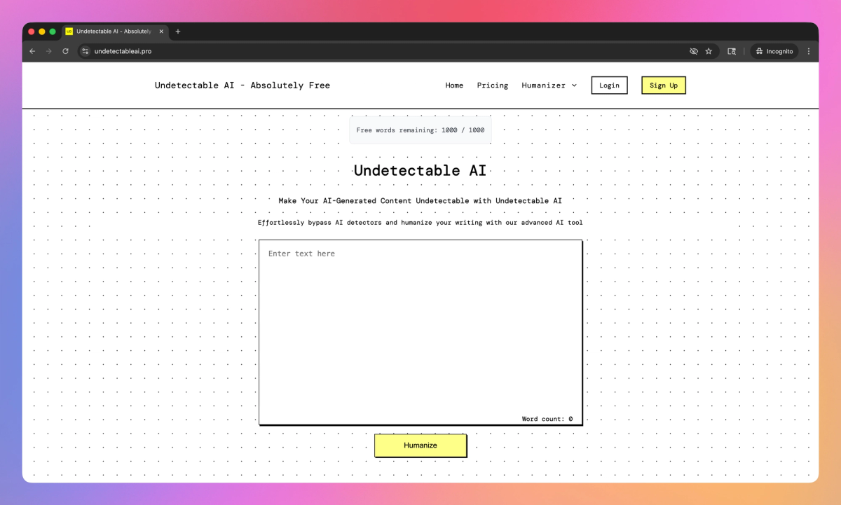 Undetectable AI screenshot