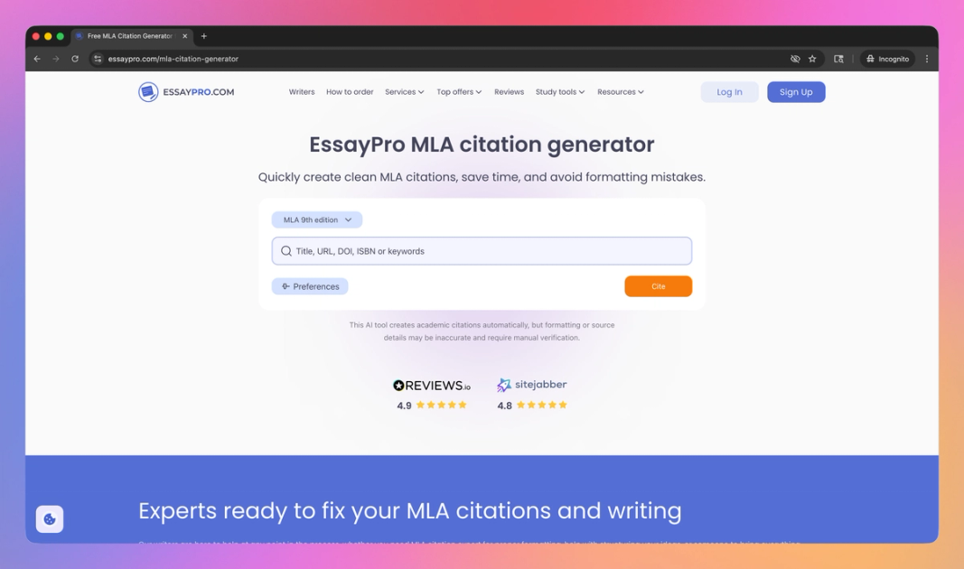 Set Reference Generator EssayPro MLA Citation Generator Features, Pricing, and Alternatives ...
