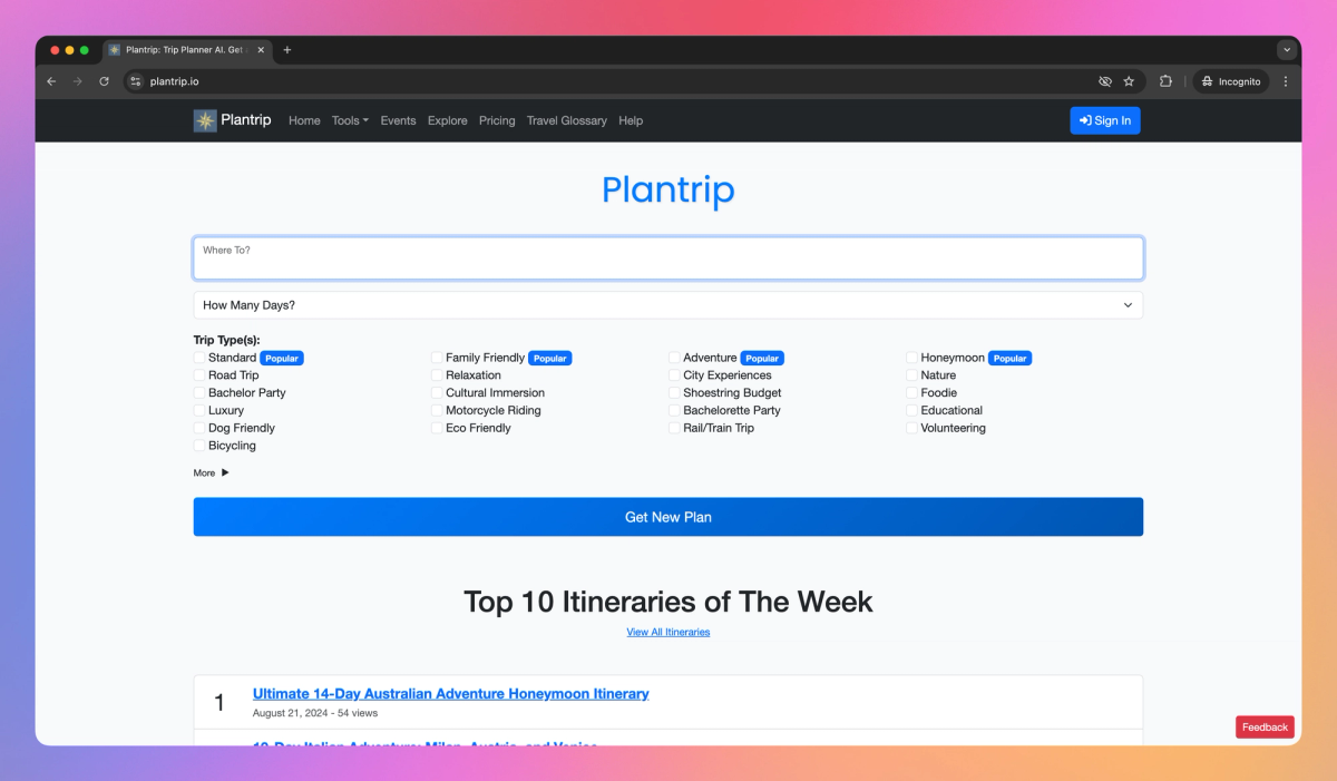 Plantrip screenshot